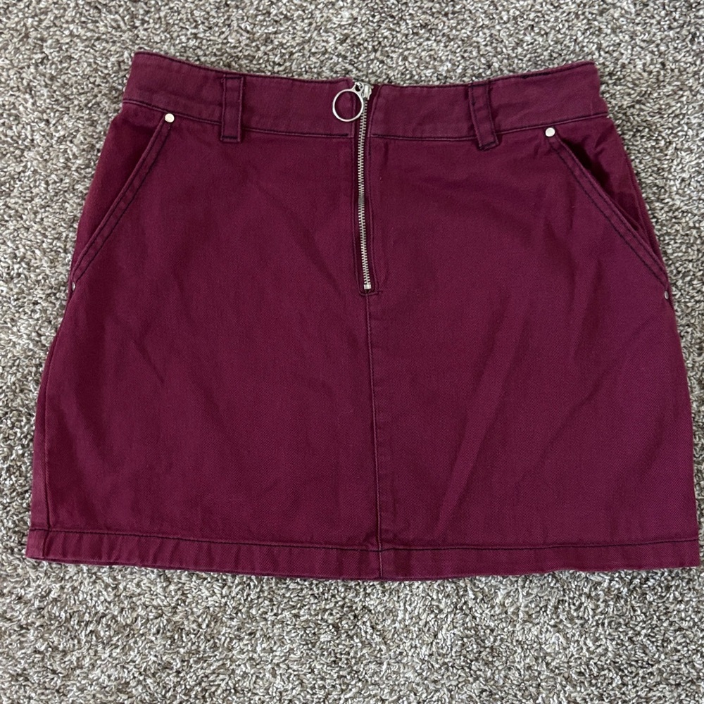 Burgundy Mini Skirt 100% Cotton Size M